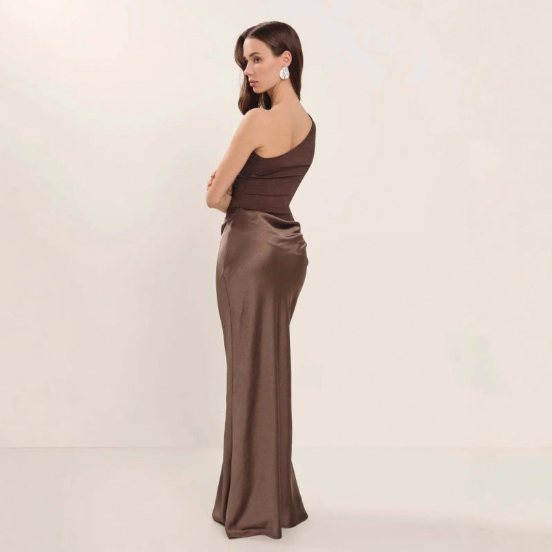 Crossbody Pleated Stitching Satin Skirt