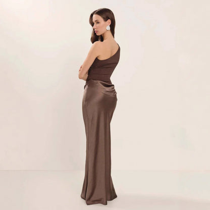 Crossbody Pleated Stitching Satin Skirt